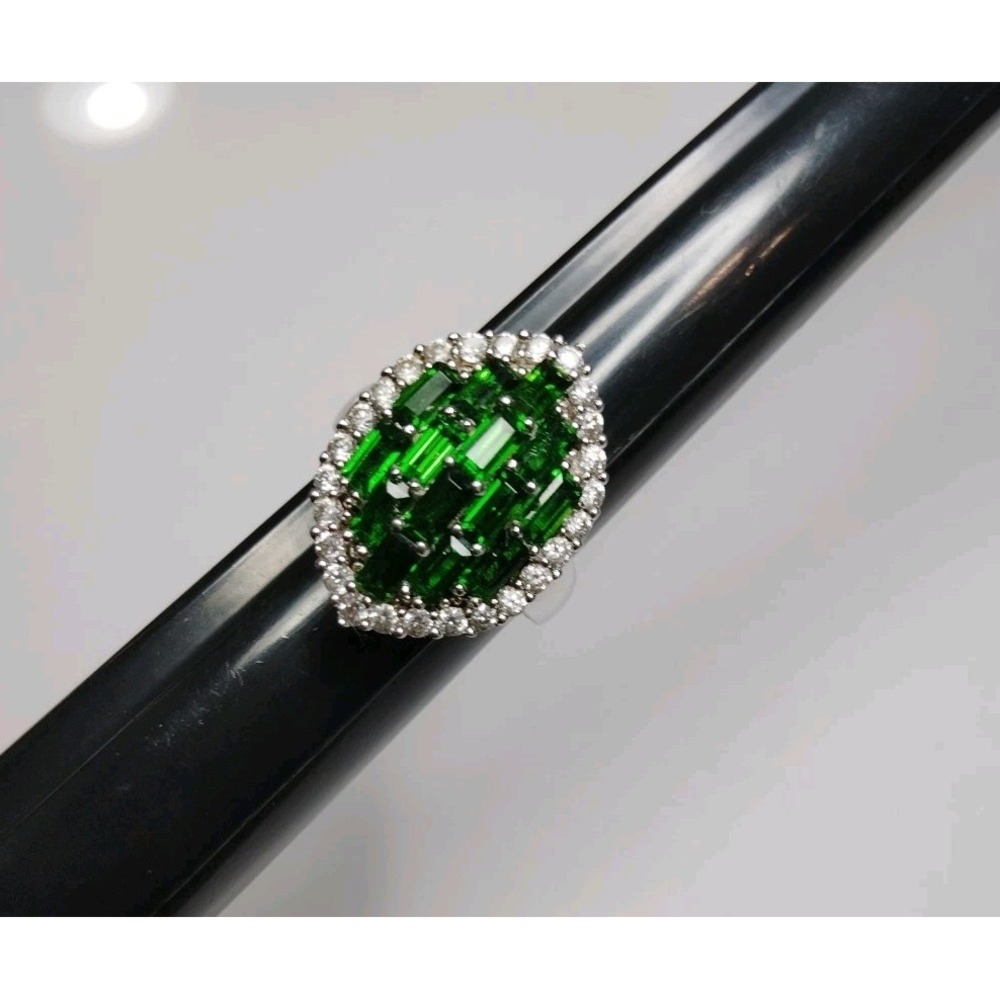 Sterling Silver Green CHROME DIOPSIDE White Topaz Cluster Ring Size 8